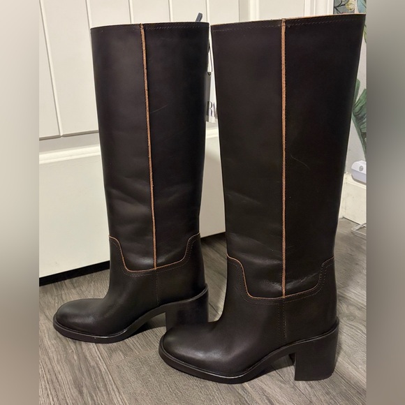 Zara Wide Heeled Leather Boots 39 - Picture 10 of 12